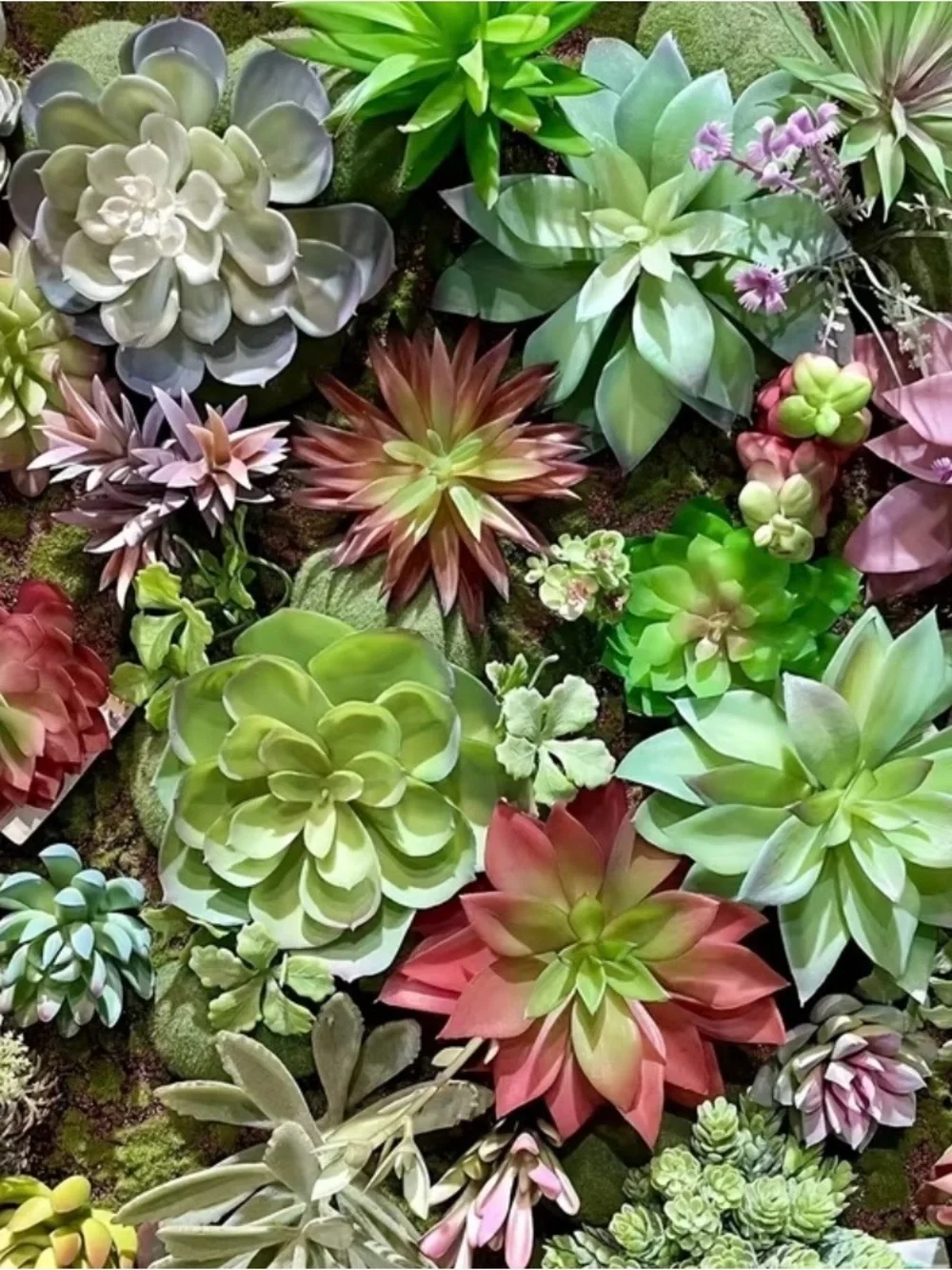 Mixed Green and Pink Faux Succulent Wall Panel - Decorative Home Accent